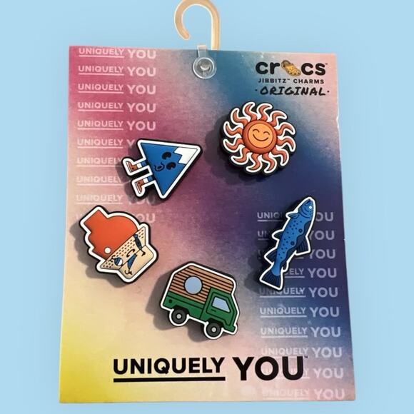 Crocs Day On The Lake Jibbitz Charms 5 Pack Camper Fishing Mountain Fish Sun - Picture 1 of 5